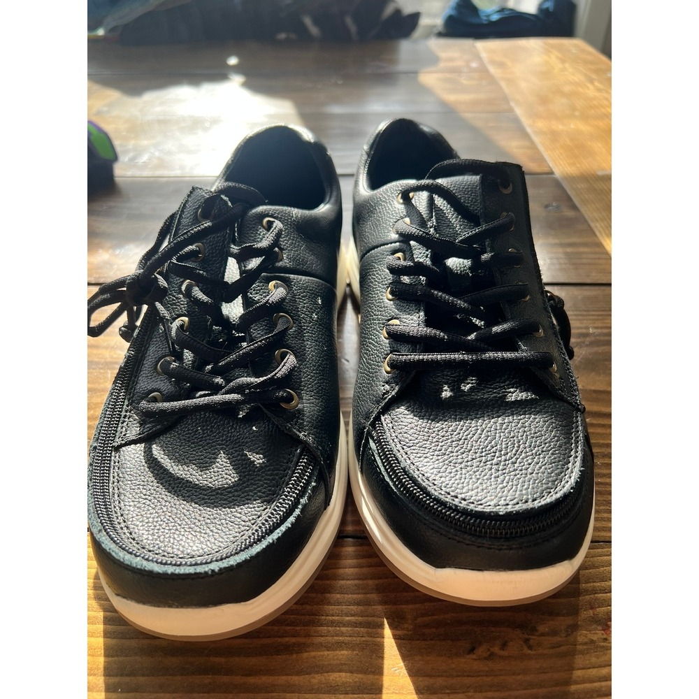 Billy Footwear Mens Black Faux Leather Low Top Adaptive Sneakers Wrap Around Zip